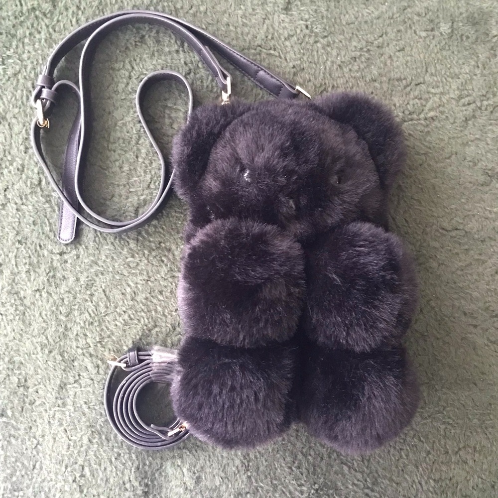 🟧Kid’s New Black Faux Fur Teddy Bear Crossbody Bag/Back Pack Bag